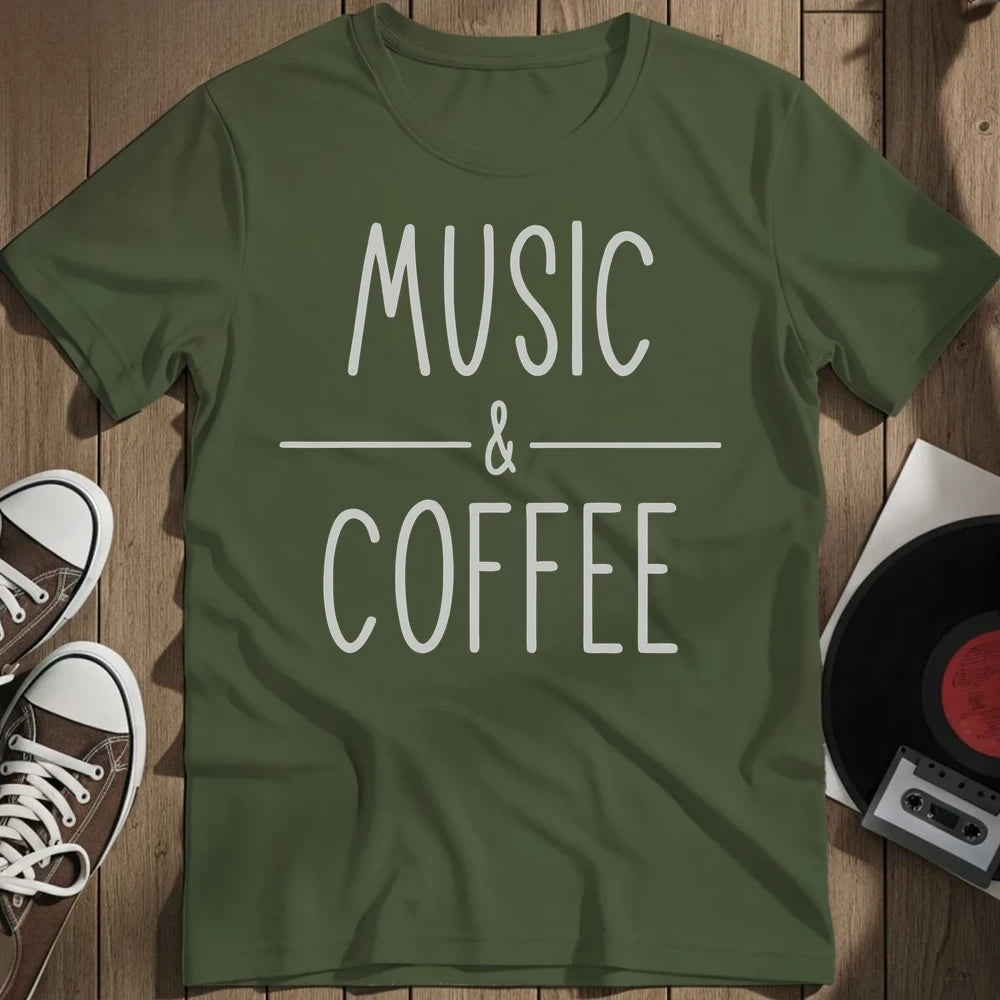 Music And Coffee T-Shirt - Military Green