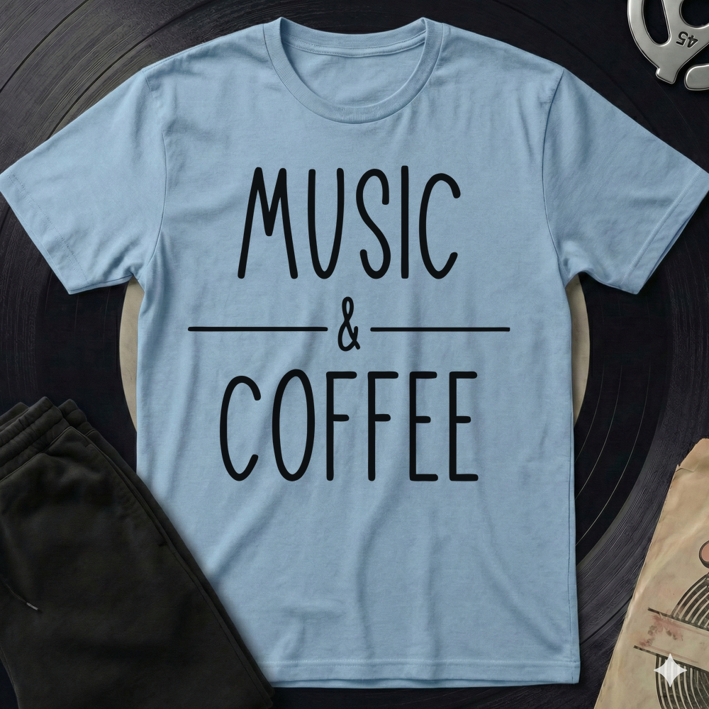 Music And Coffee T-Shirt - Light Blue