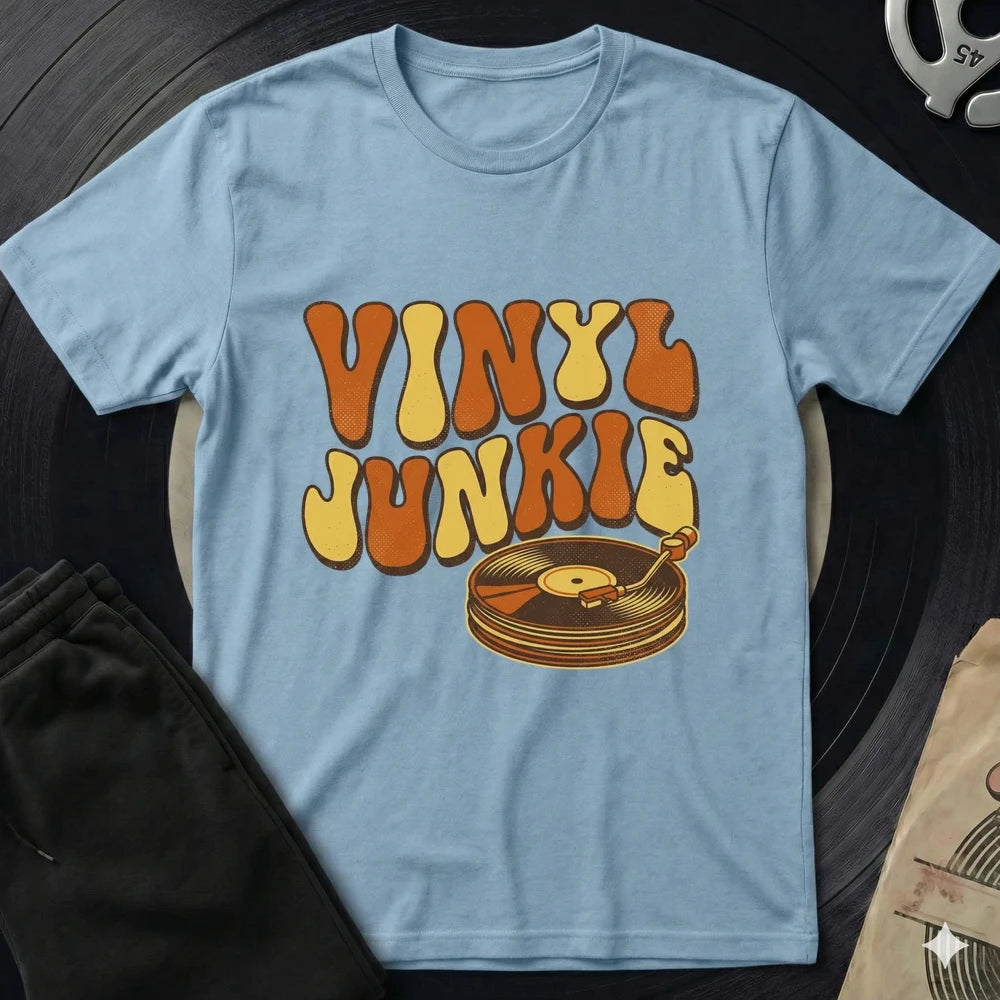 Vinyl Junkie T-Shirt - Light Blue