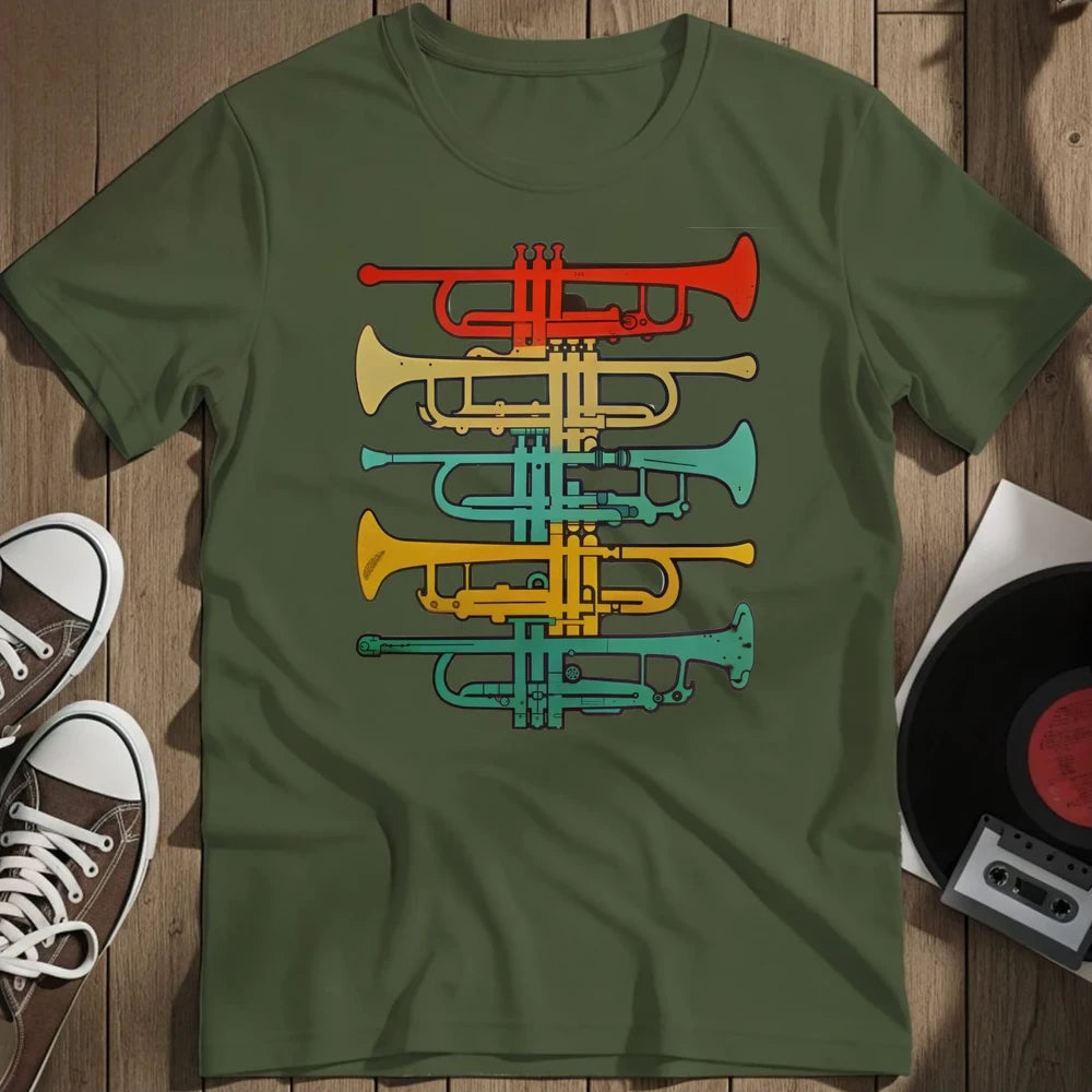 Colorful Trumpets T-Shirt - Military Green