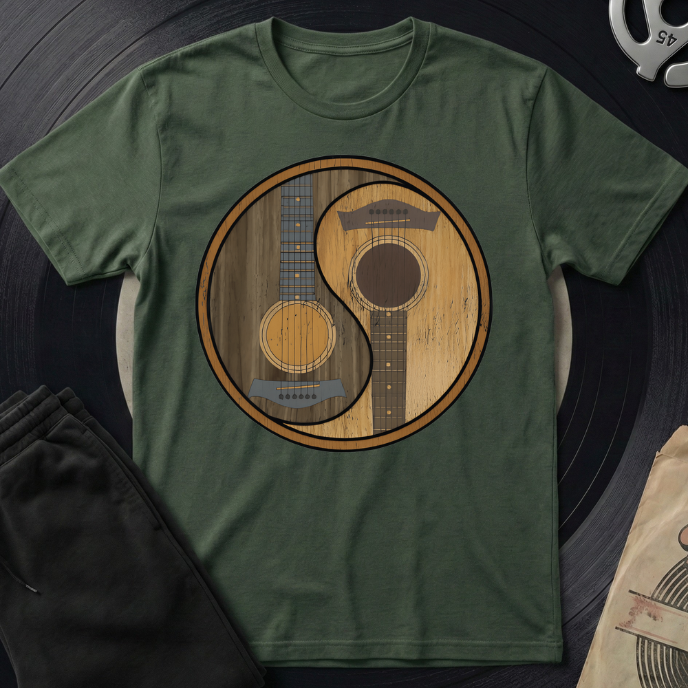 Yin Yang Guitar Base T-Shirt - Military Green