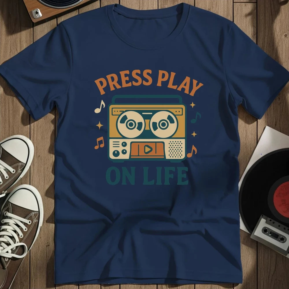 Press Play On Life T-Shirt - Navy