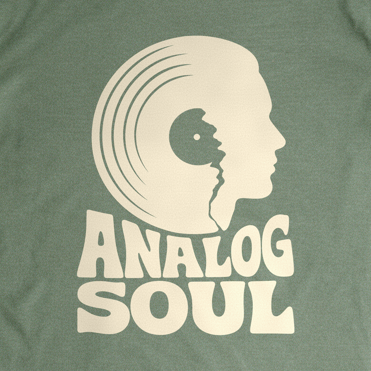 Analog Soul Tee - Military Green close-up print