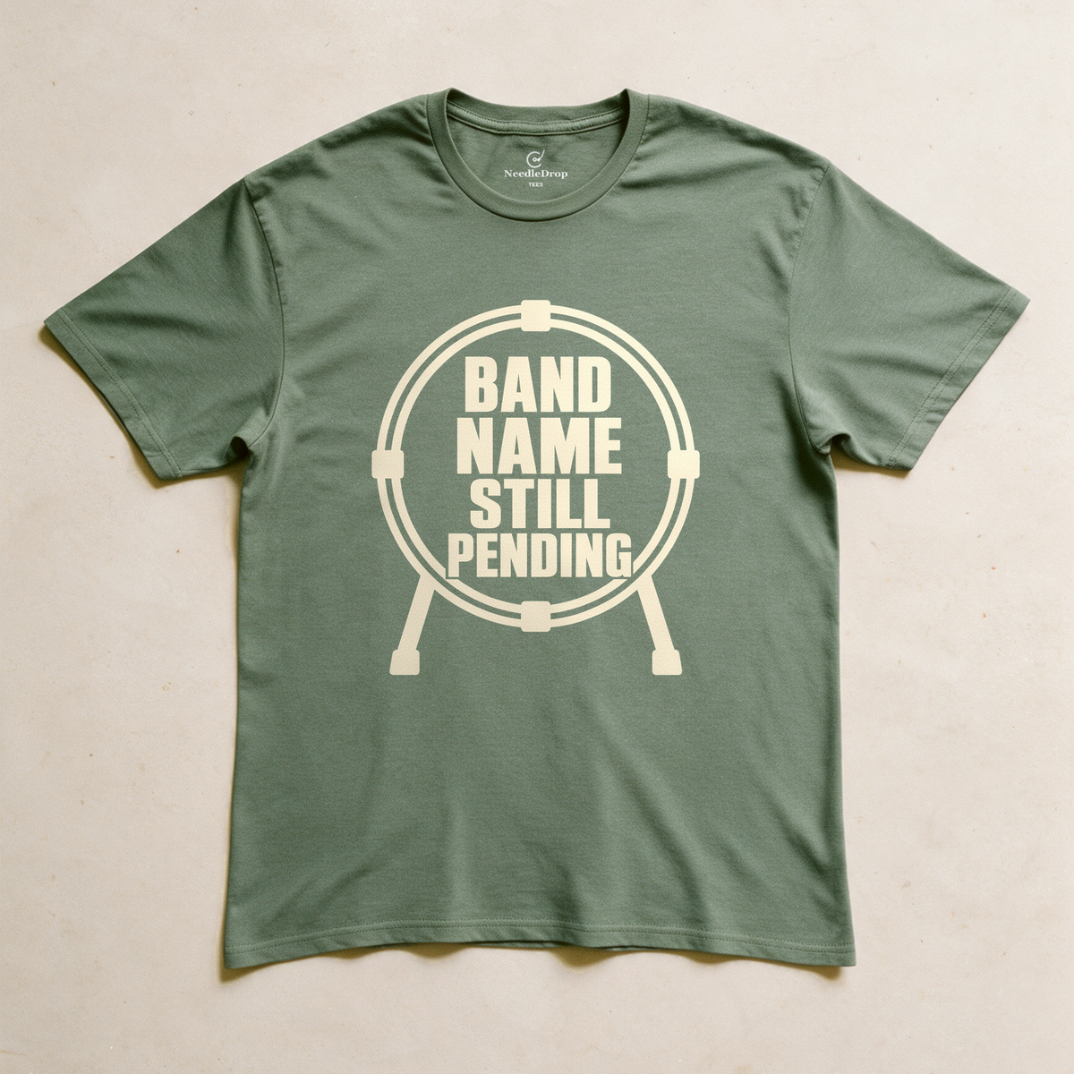 Band Name Still Pending Tee - Military Green flatlay