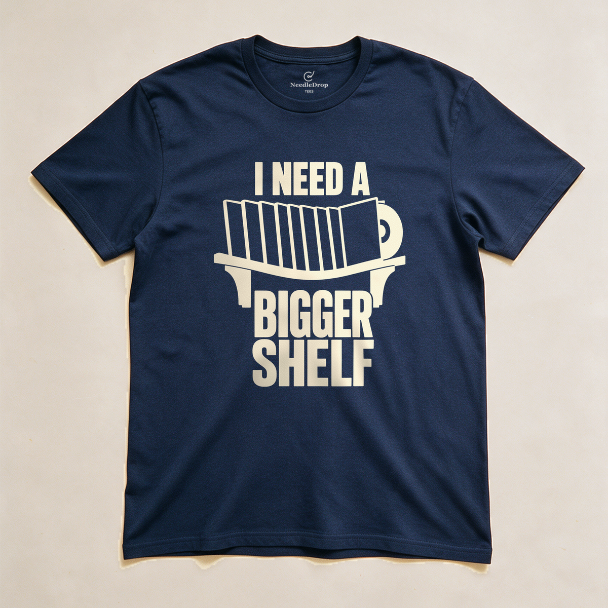 I Need a Bigger Shelf Tee - Navy flatlay