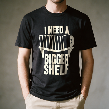 I Need a Bigger Shelf Tee - Black draagfoto