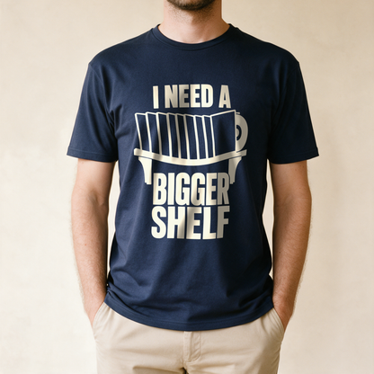 I Need a Bigger Shelf Tee - Navy draagfoto