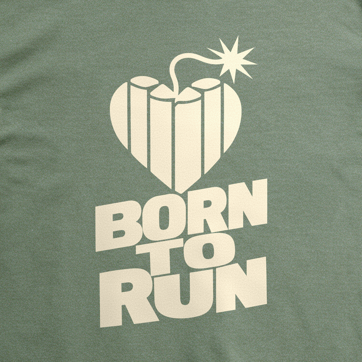 Born to Run Tee - Military Green close-up print