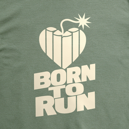 Born to Run Tee - Military Green close-up print