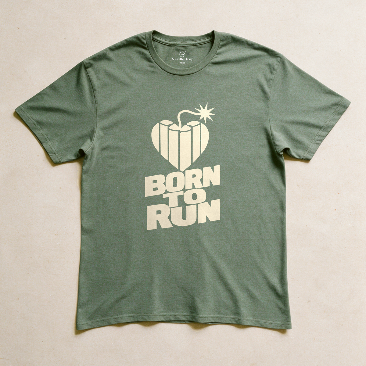 Born to Run Tee - Military Green flatlay