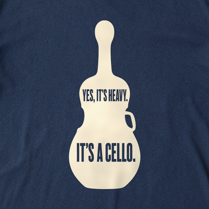 Yes, It's Heavy. It's a Cello. Tee - Navy close-up print