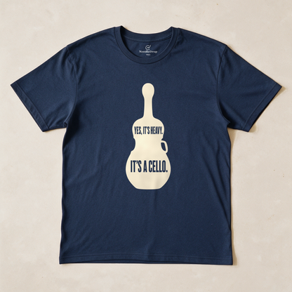 Yes, It's Heavy. It's a Cello. Tee - Navy flatlay