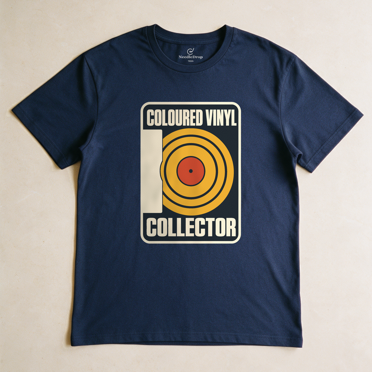 Coloured Vinyl Collector Tee - Navy flatlay