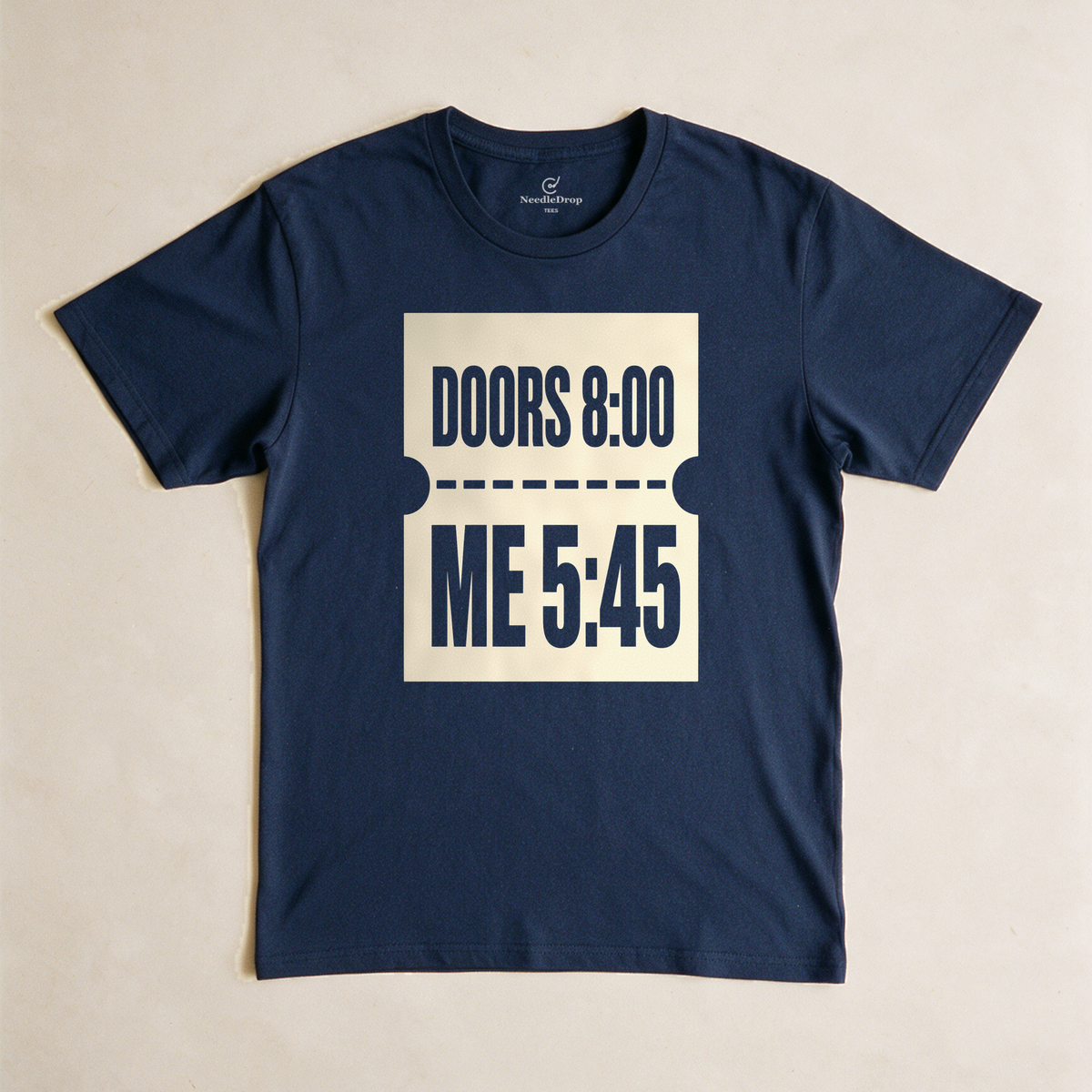 Doors 8:00 Me 5:45 Tee - Navy flatlay