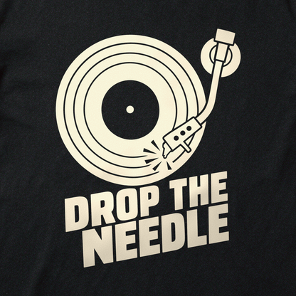 Drop the Needle Tee - Black close-up print