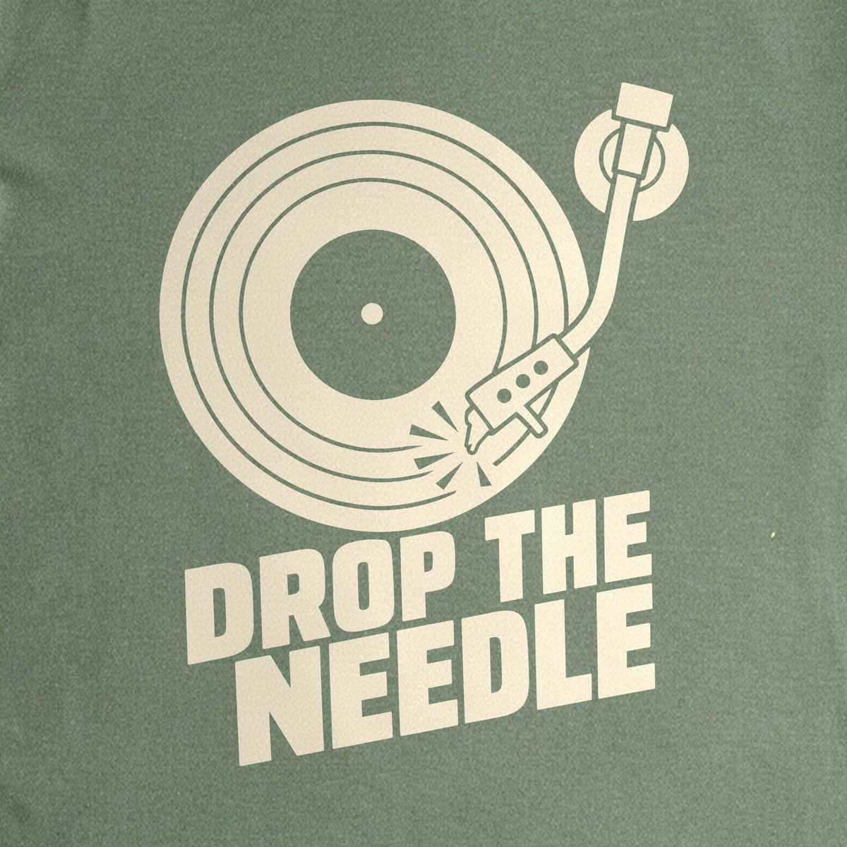 Drop the Needle Tee - Military Green close-up print