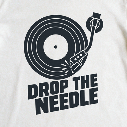 Drop the Needle Tee - White close-up print