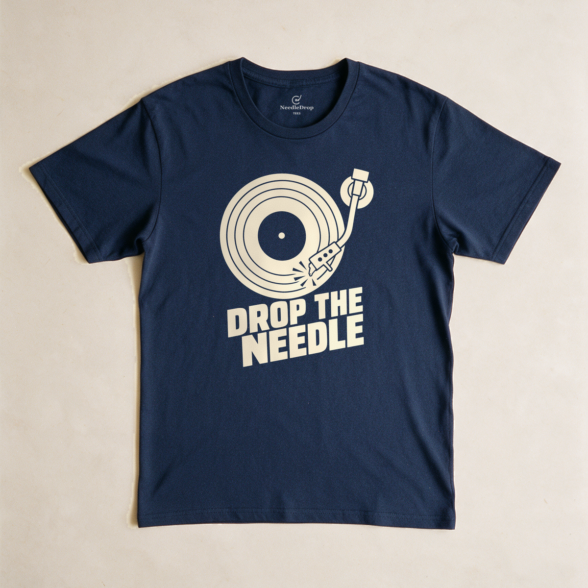 Drop the Needle Tee - Navy flatlay