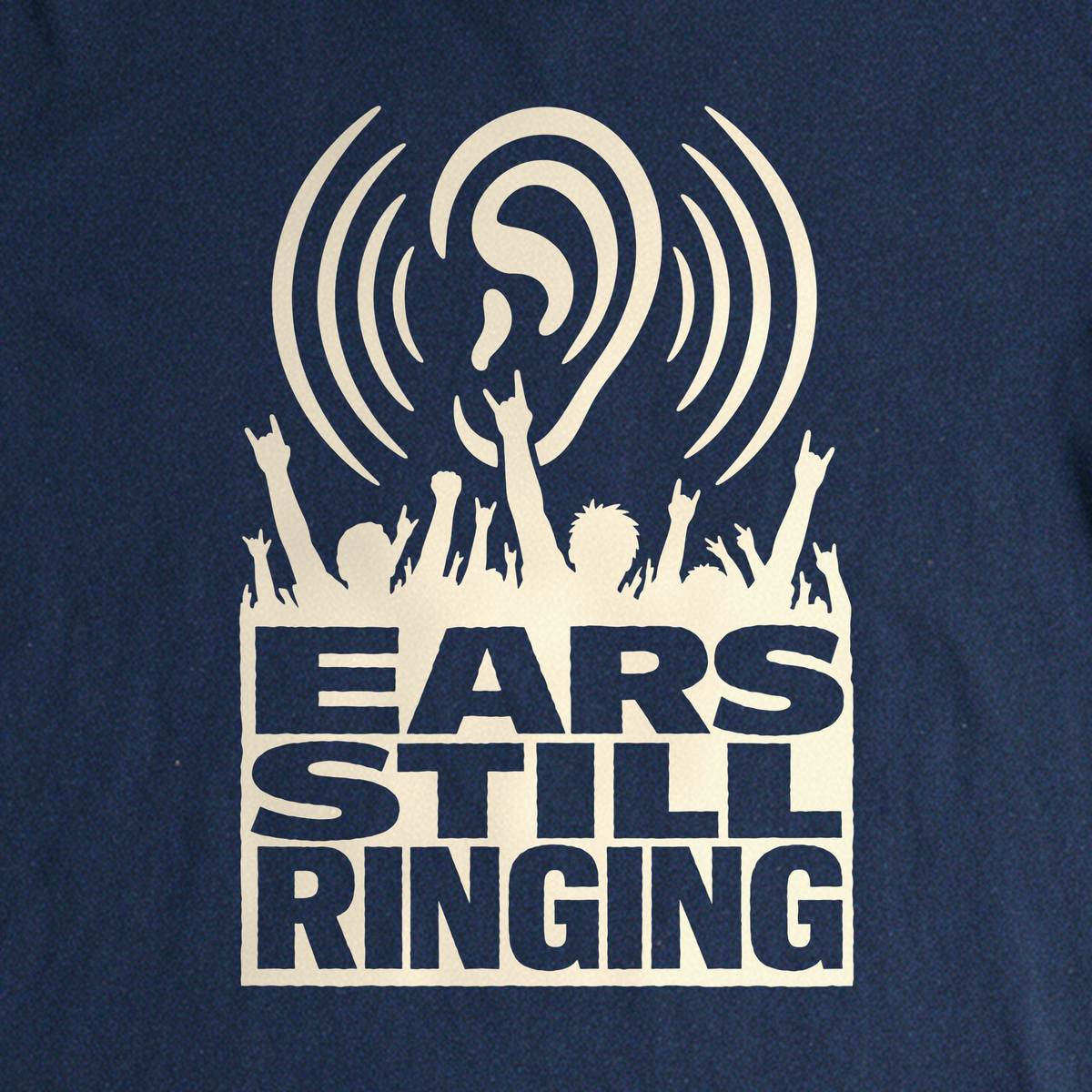 Ears Still Ringing Tee - Navy close-up print