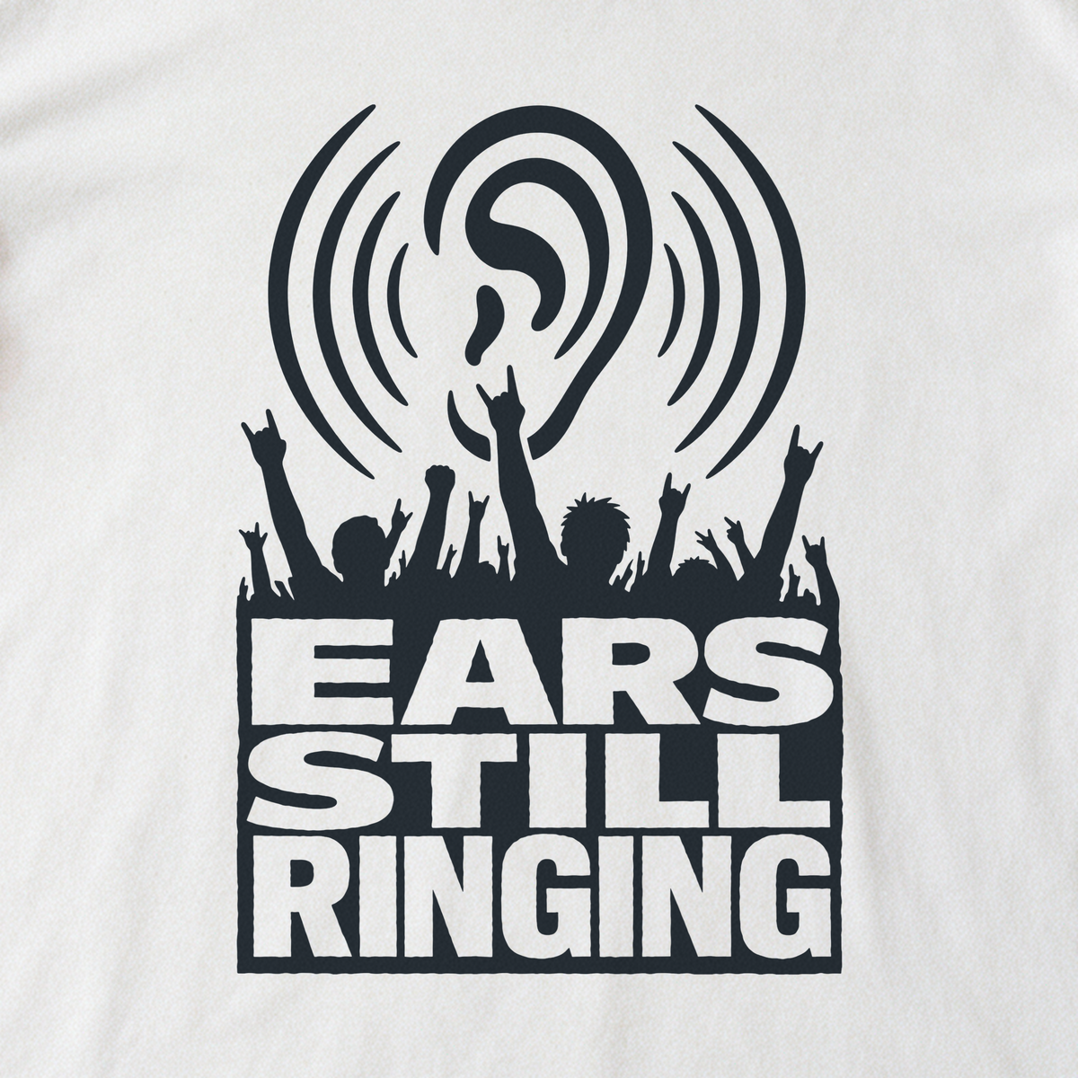 Ears Still Ringing Tee - White close-up print