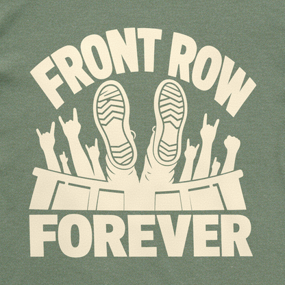 Front Row Forever Tee - Military Green close-up print