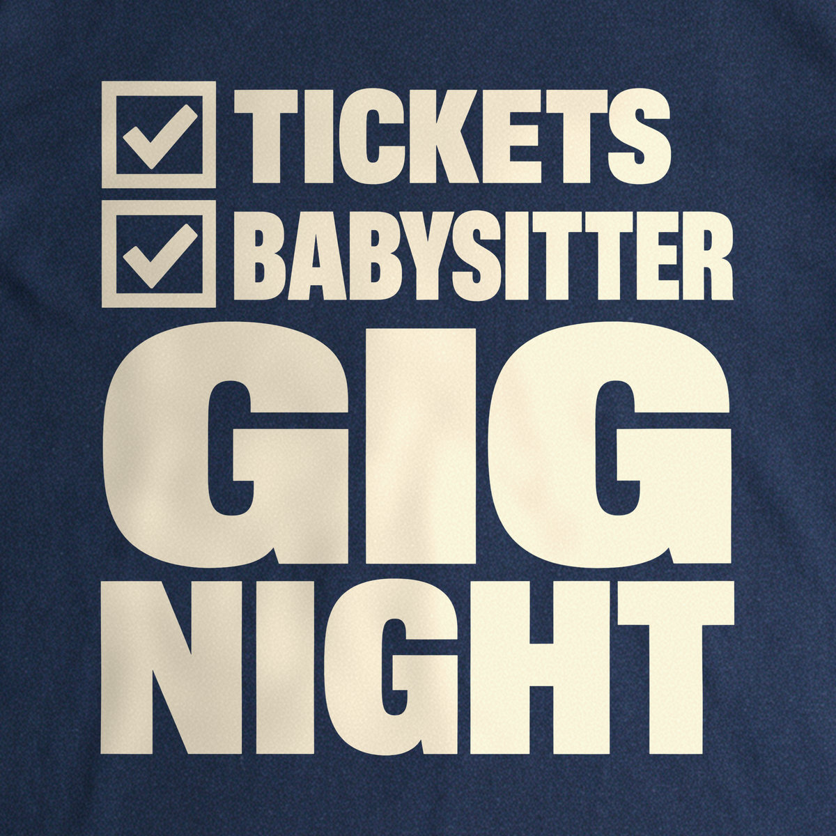 Gig Night Checklist Tee - Navy close-up print