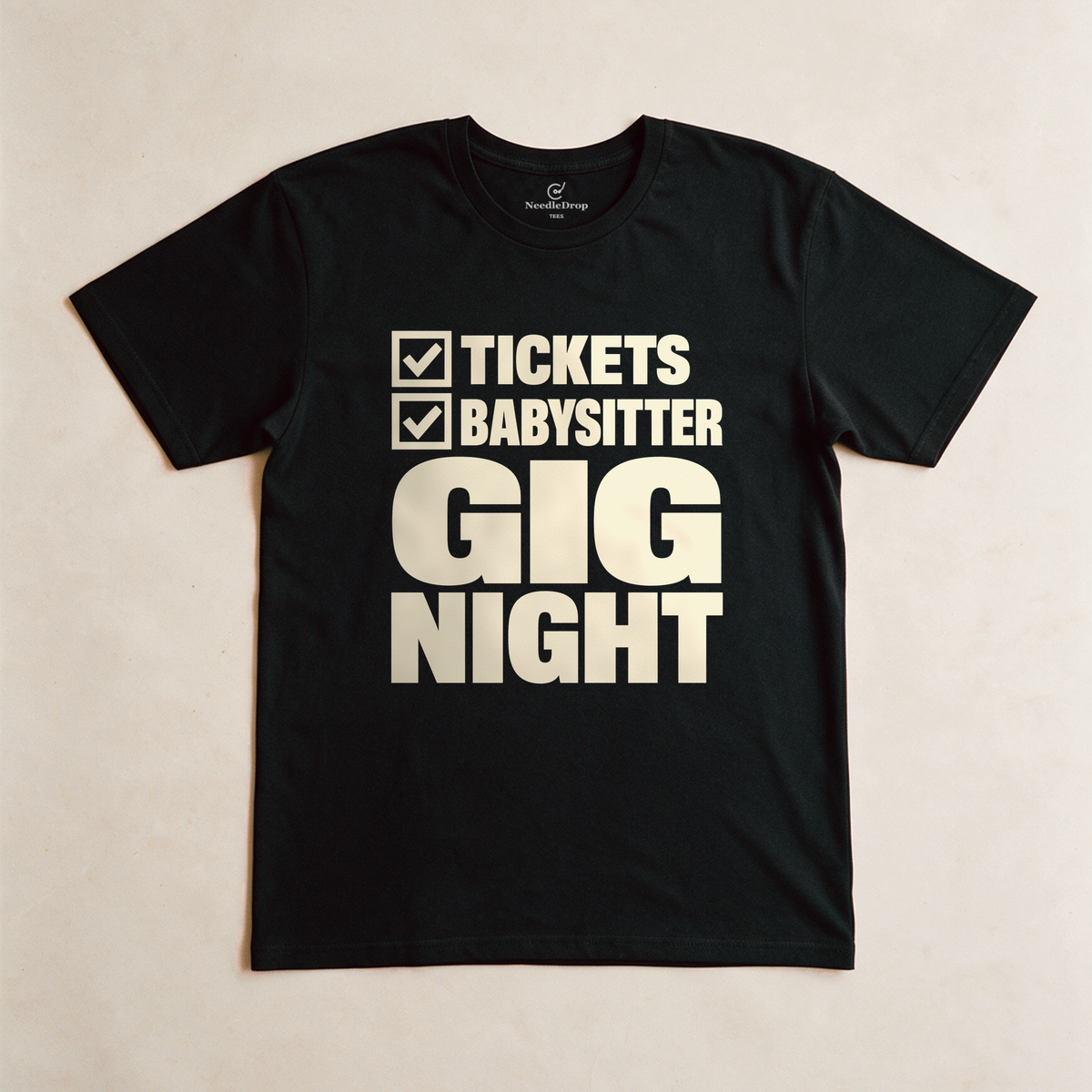 Gig Night Checklist Tee - Black flatlay
