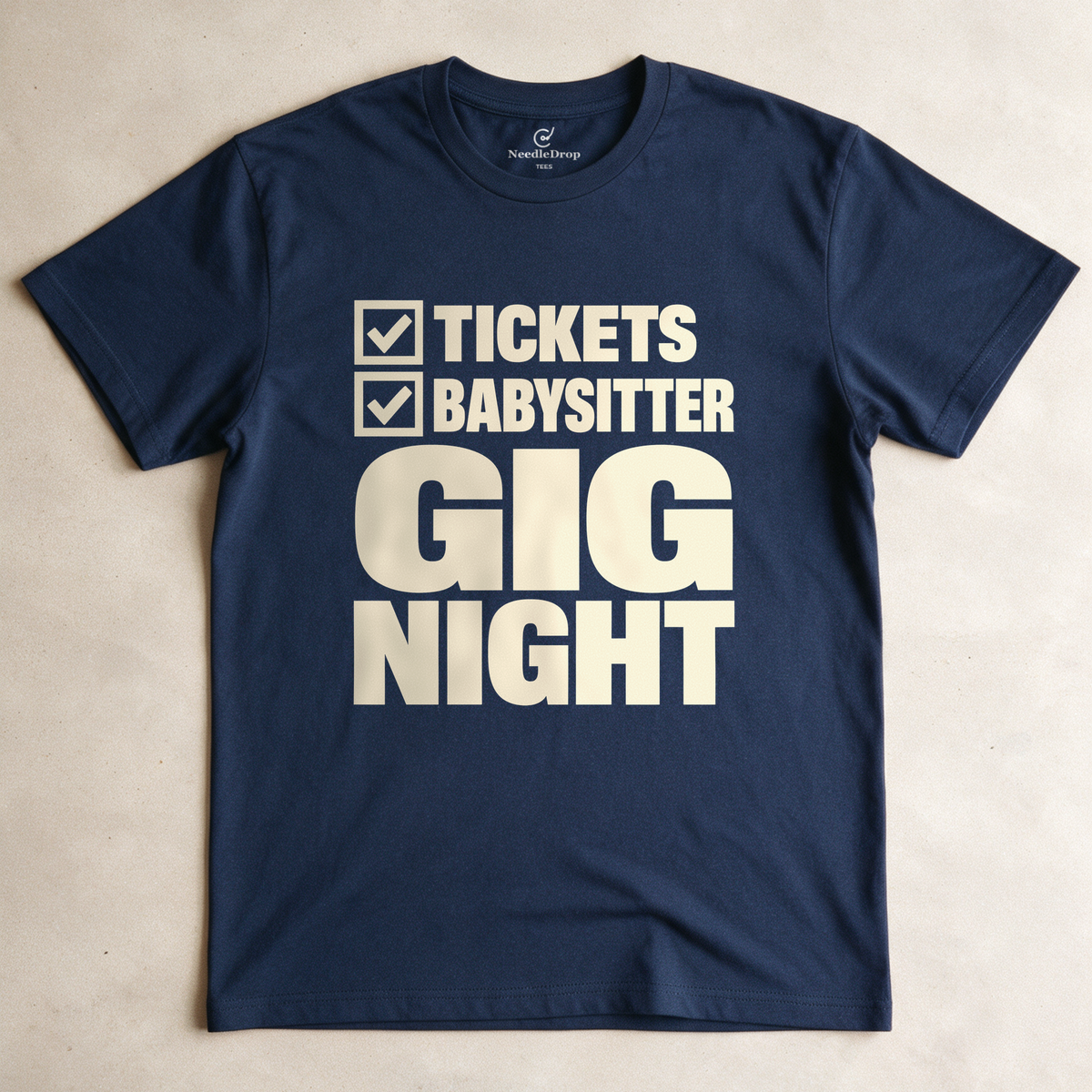 Gig Night Checklist Tee - Navy flatlay