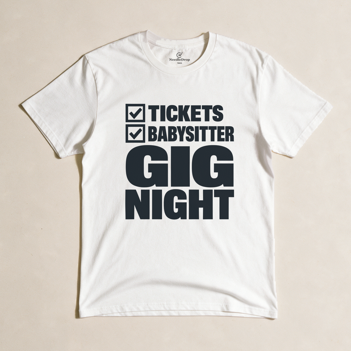 Gig Night Checklist Tee - White flatlay