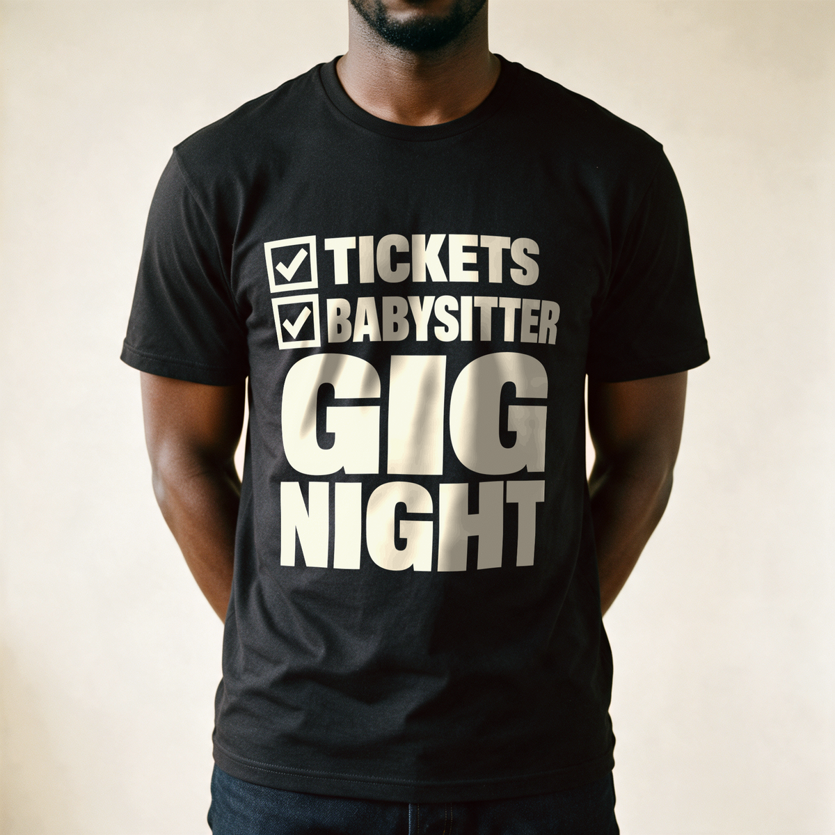 Gig Night Checklist Tee - Black draagfoto
