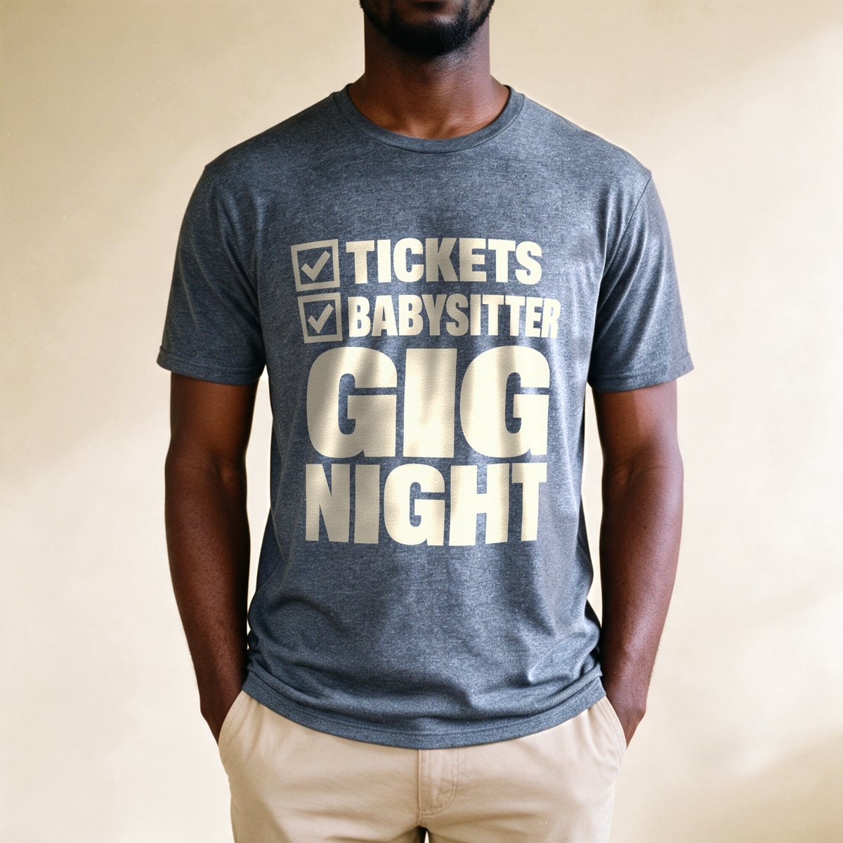 Gig Night Checklist Tee - Dark Heather Grey draagfoto