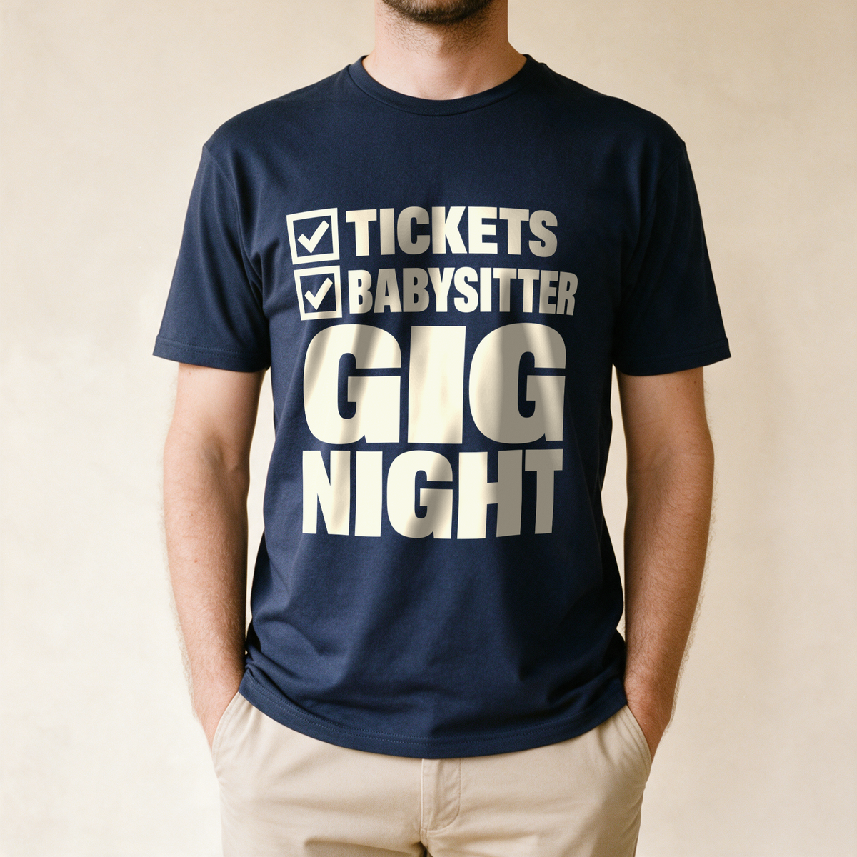 Gig Night Checklist Tee - Navy draagfoto