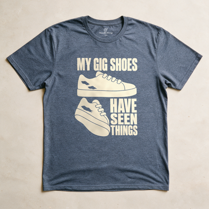 My Gig Shoes Have Seen Things Tee - Dark Heather Grey flatlay