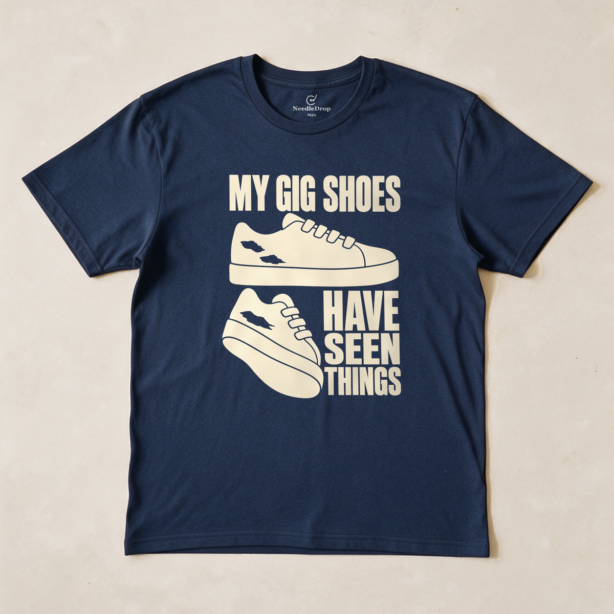 My Gig Shoes Have Seen Things Tee - Navy flatlay