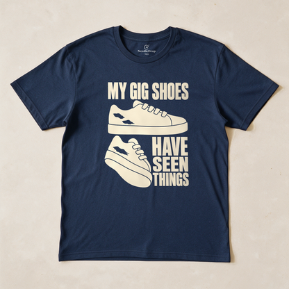 My Gig Shoes Have Seen Things Tee - Navy flatlay