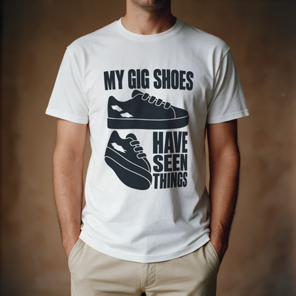 My Gig Shoes Have Seen Things Tee - White draagfoto