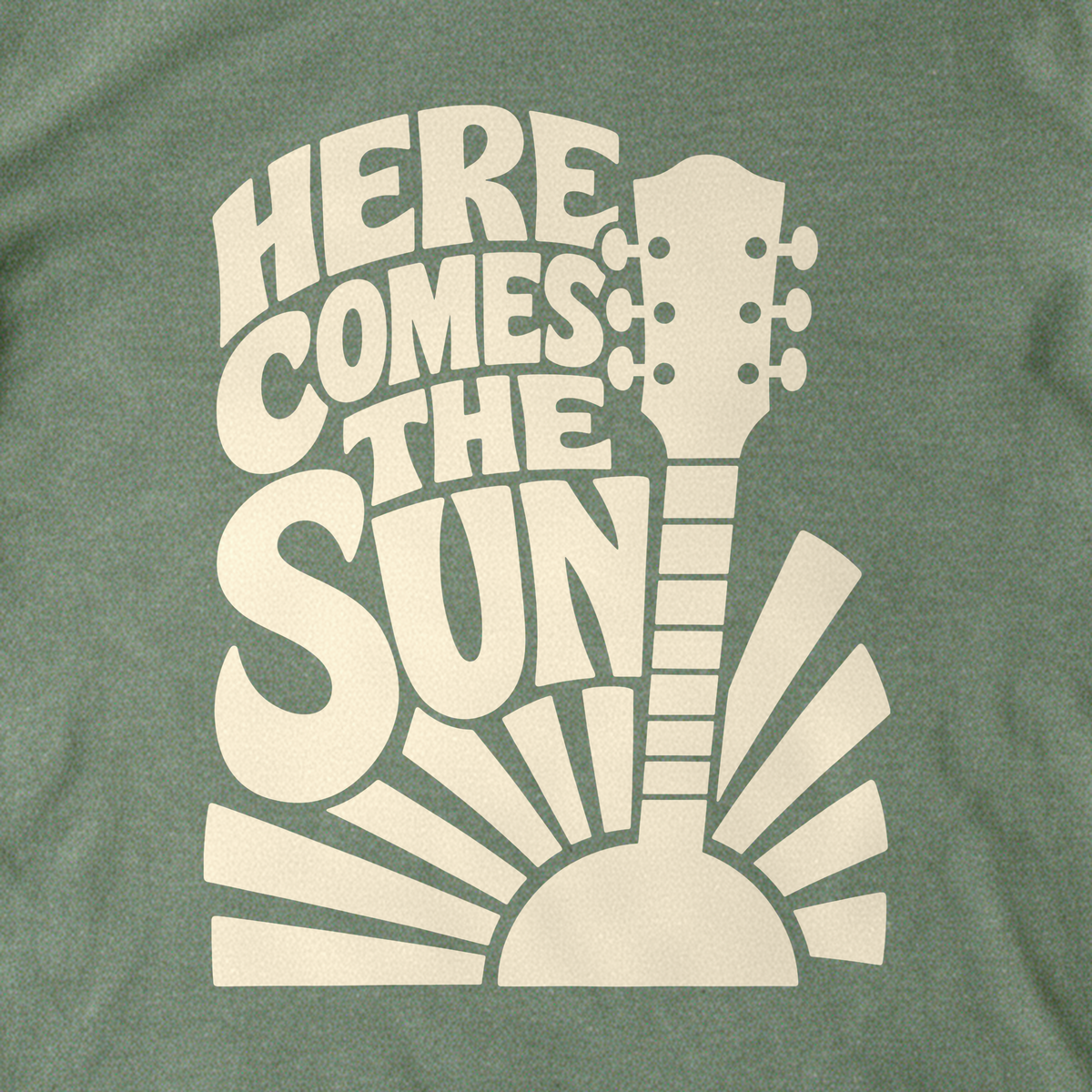 Here Comes the Sun Tee - Military Green close-up print