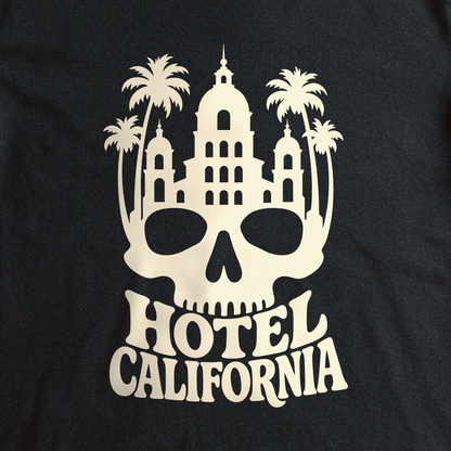 Hotel California Tee - Black close-up print