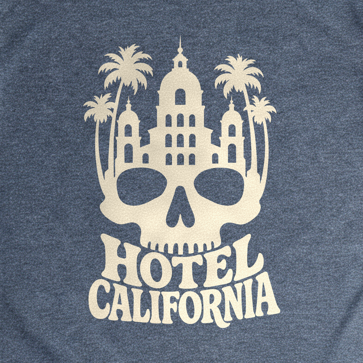 Hotel California Tee - Dark Heather Grey close-up print