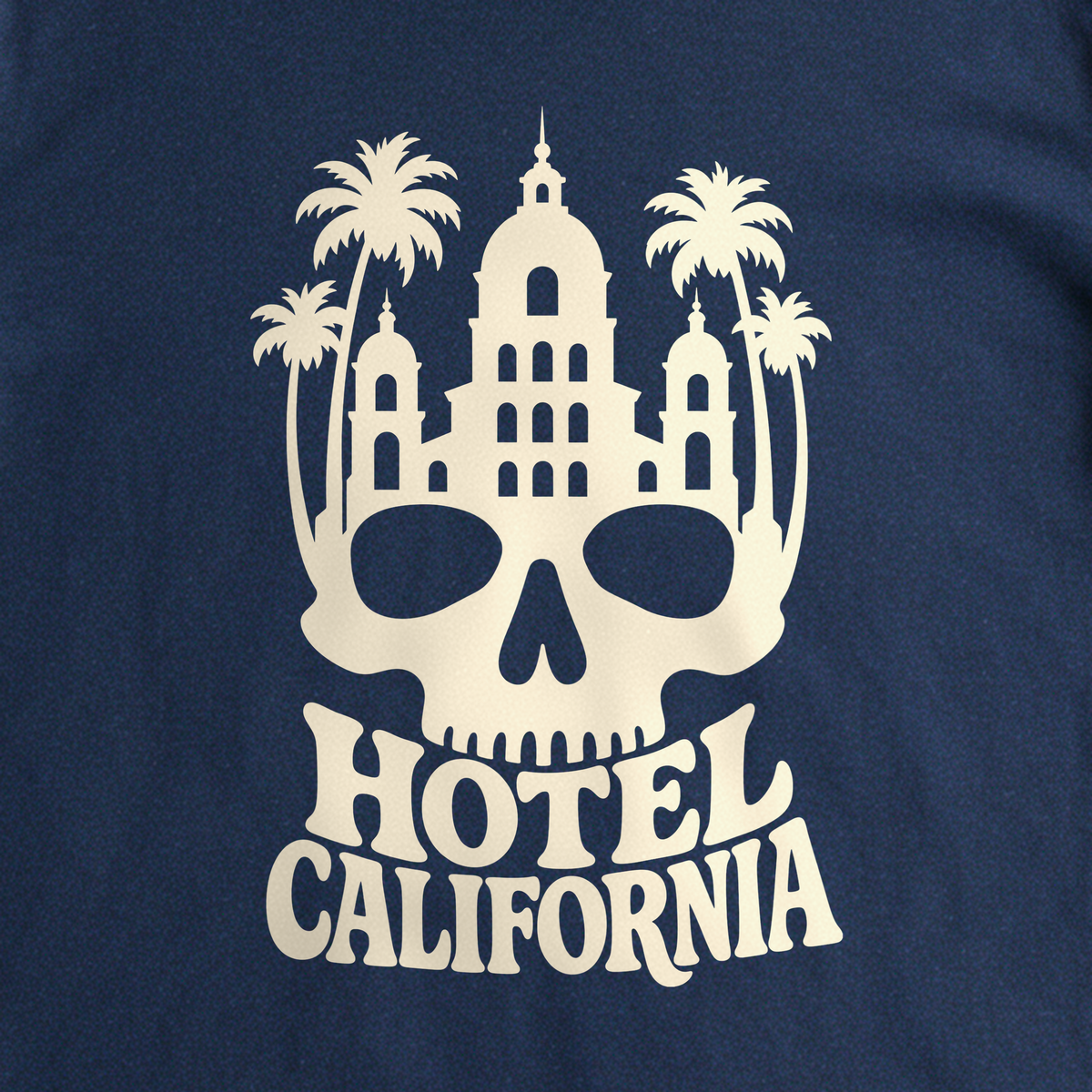 Hotel California Tee - Navy close-up print