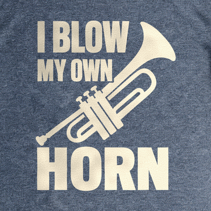 I Blow My Own Horn Tee - Dark Heather Grey close-up print