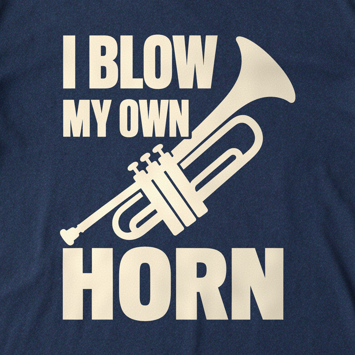 I Blow My Own Horn Tee - Navy close-up print