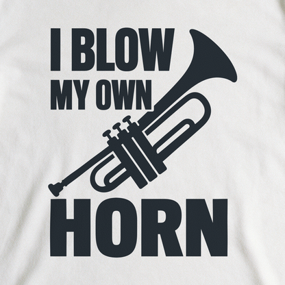 I Blow My Own Horn Tee - White close-up print