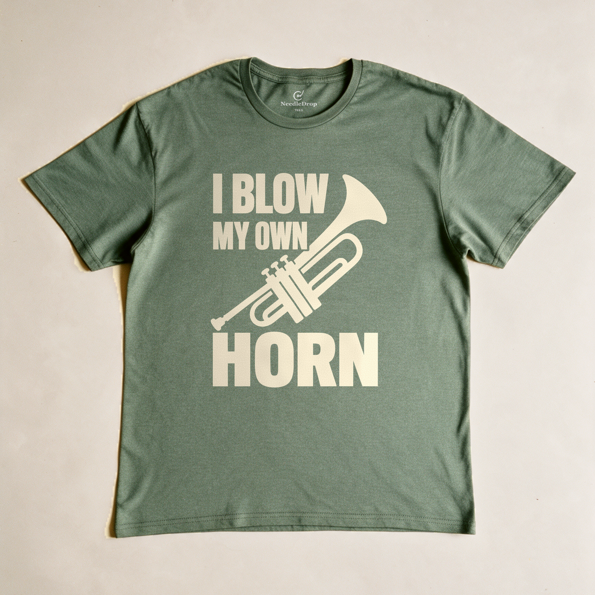 I Blow My Own Horn Tee - Military Green flatlay