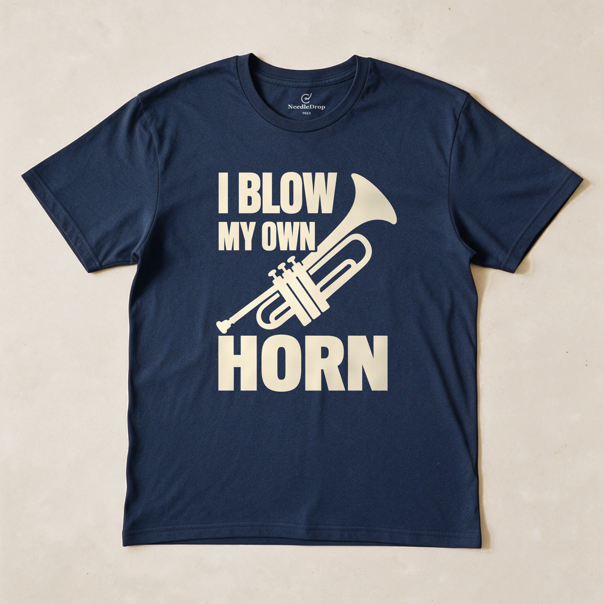I Blow My Own Horn Tee - Navy flatlay