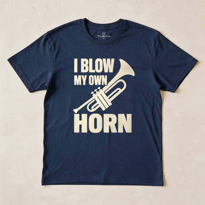 I Blow My Own Horn Tee - Navy flatlay