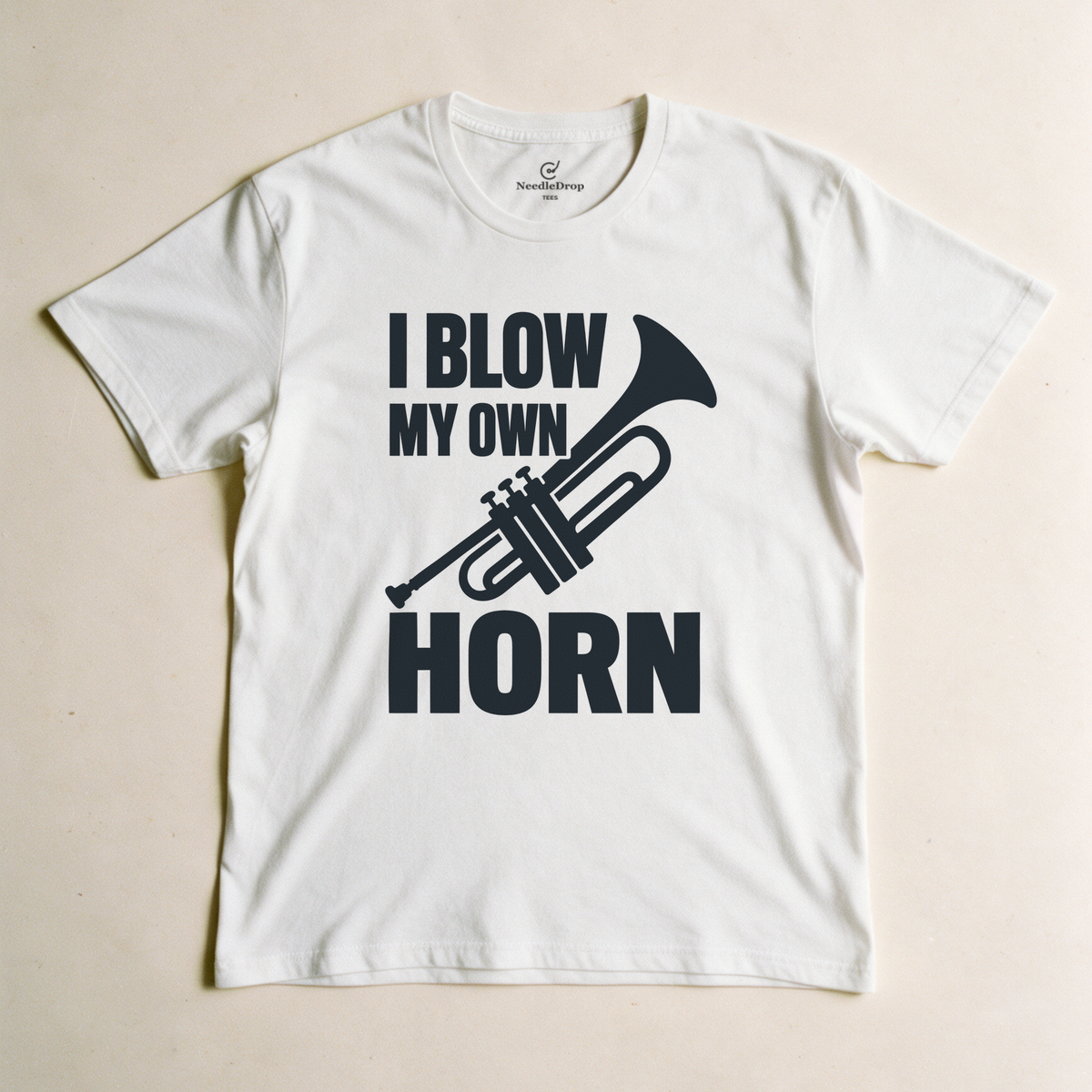 I Blow My Own Horn Tee - White flatlay
