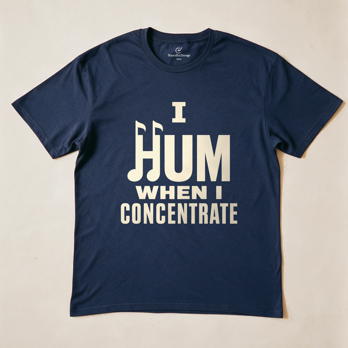 I Hum When I Concentrate Tee - Navy flatlay