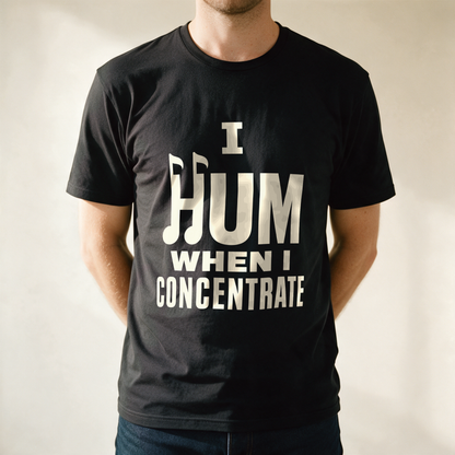 I Hum When I Concentrate Tee - Black draagfoto