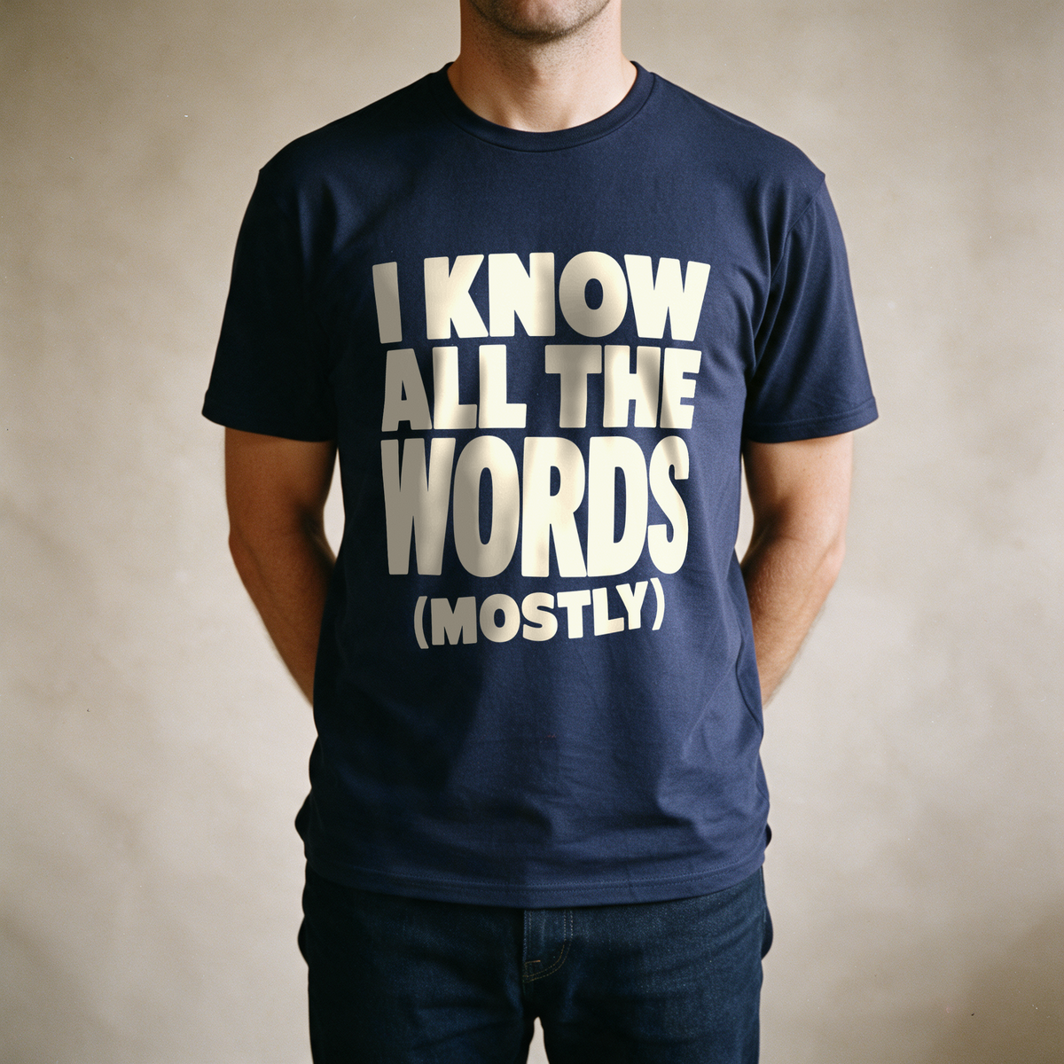 I Know All the Words (Mostly) Tee - Navy draagfoto